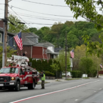 bucket truck installing flags